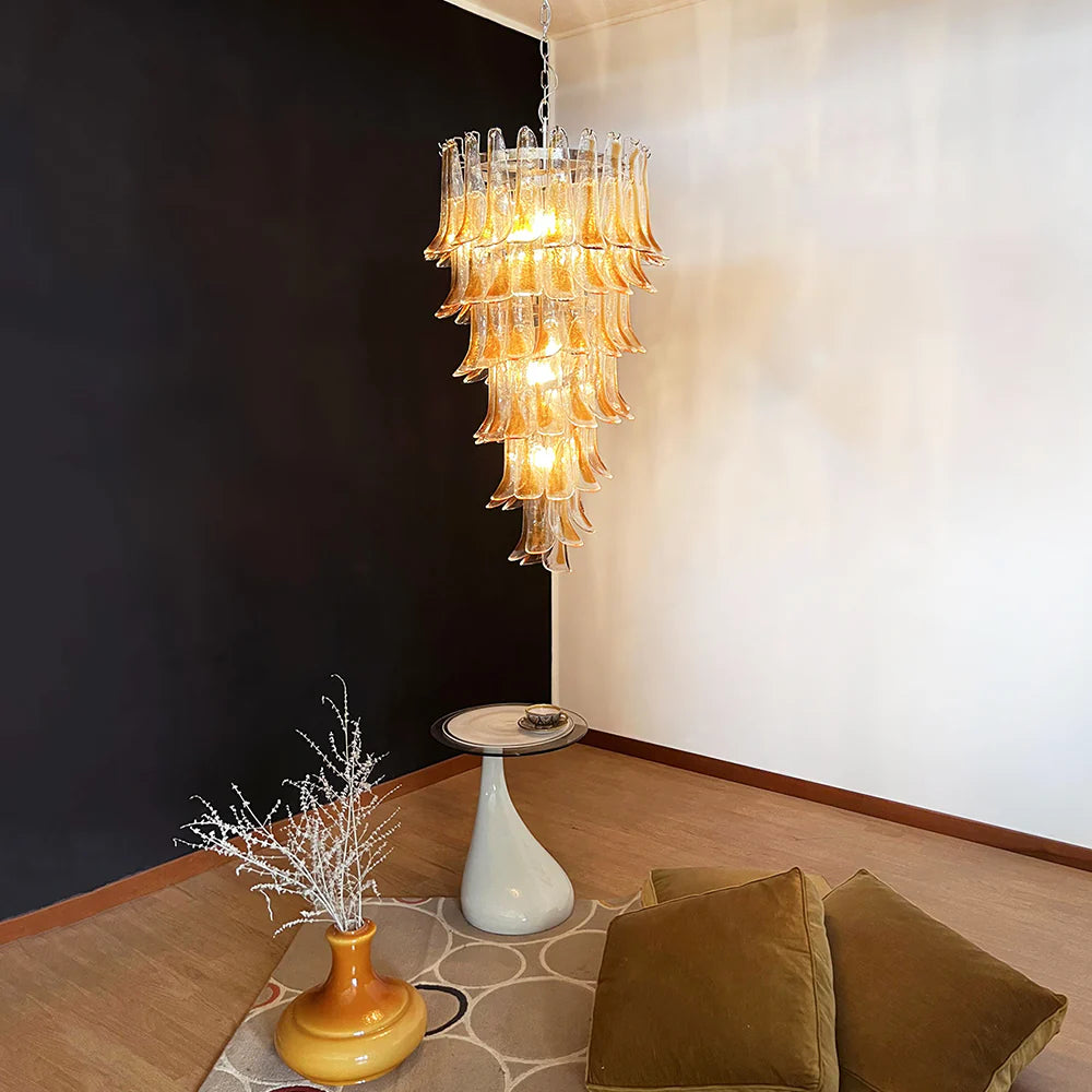 Petals Spiral Murano Transparent Chandelier - Nuvé