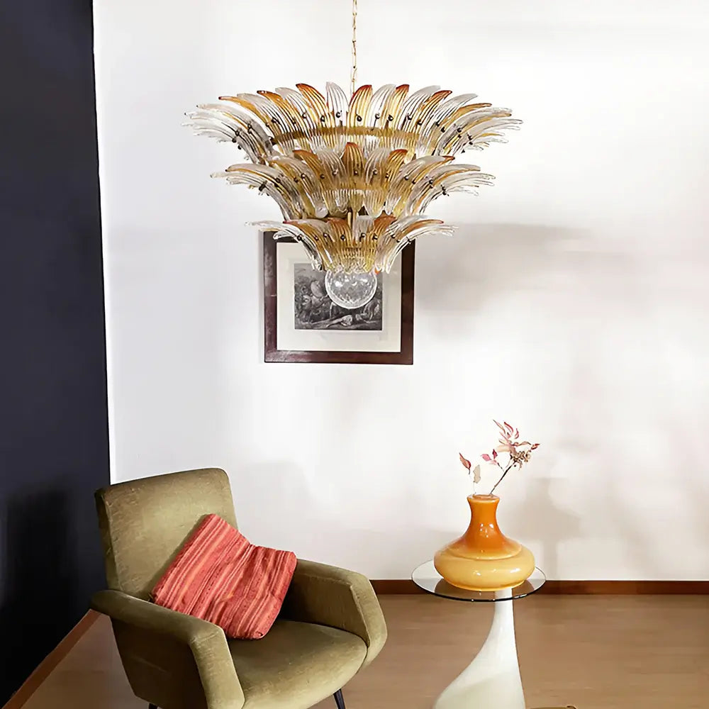 Beautifully Murano Palmette Amber Transparent Chandelier - Nuvé