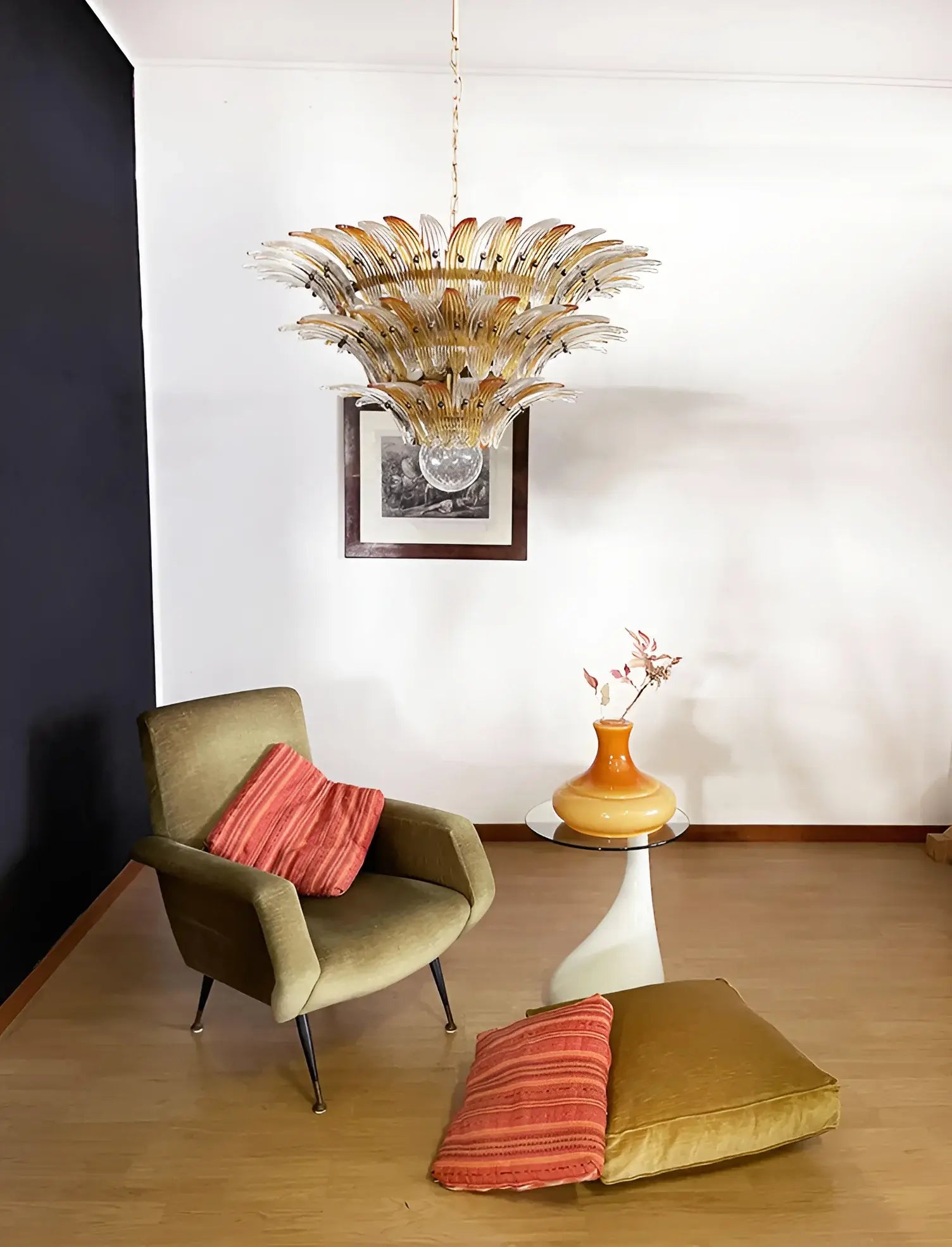 Beautifully Murano Palmette Amber Transparent Chandelier - Nuvé
