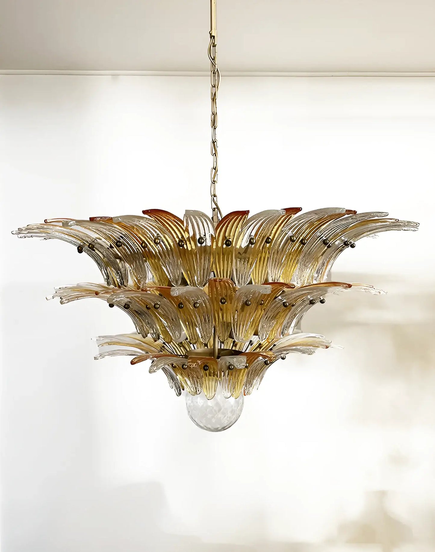 Beautifully Murano Palmette Amber Transparent Chandelier - Nuvé