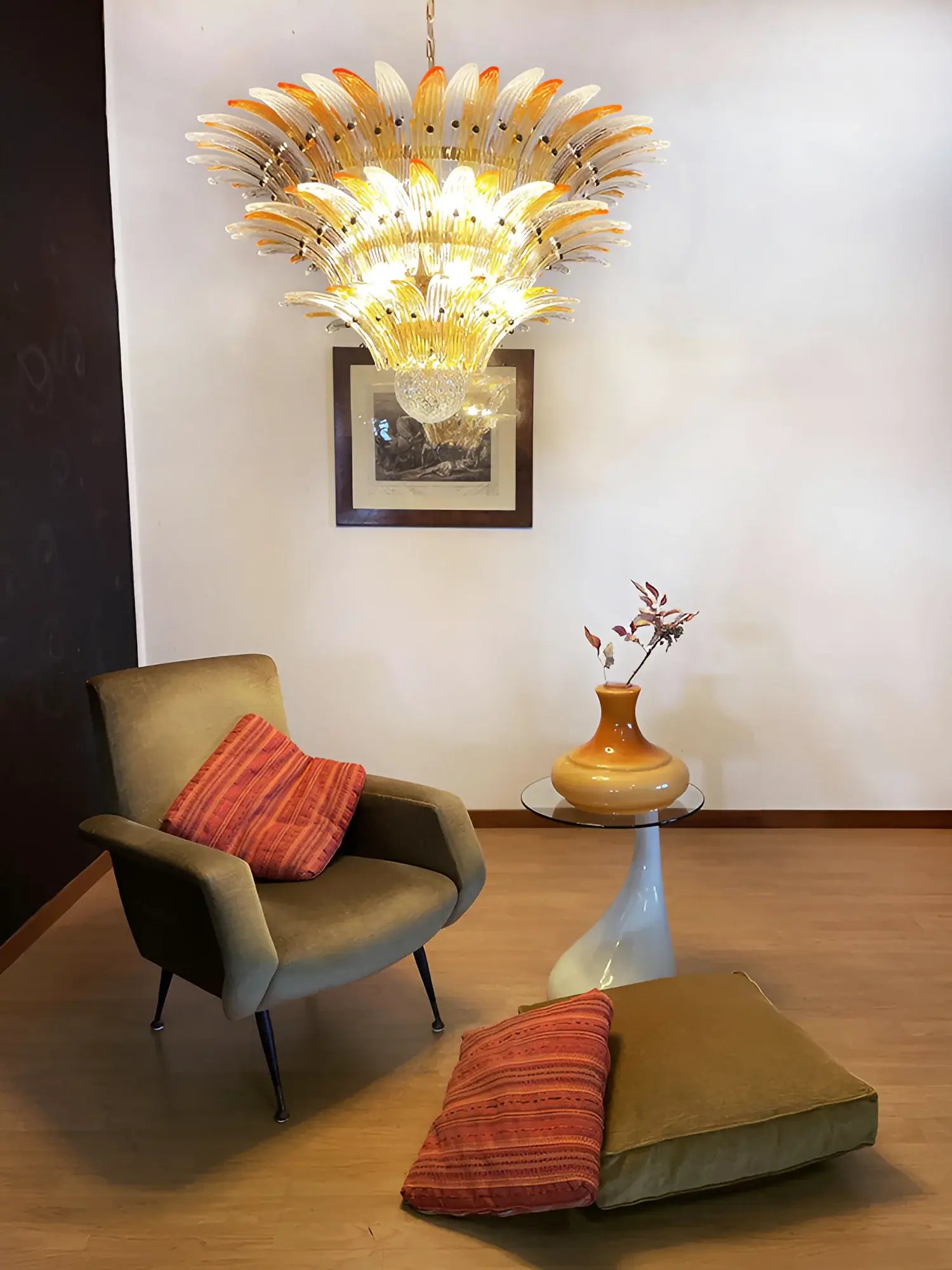 Beautifully Murano Palmette Amber Transparent Chandelier - Nuvé