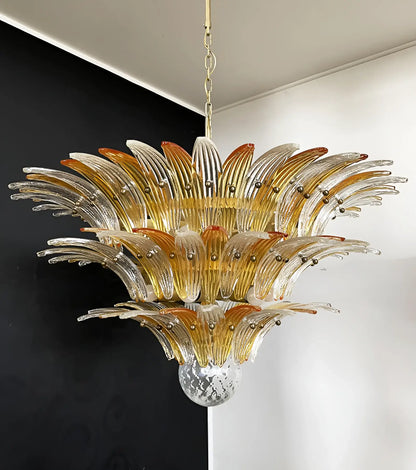 Beautifully Murano Palmette Amber Transparent Chandelier - Nuvé