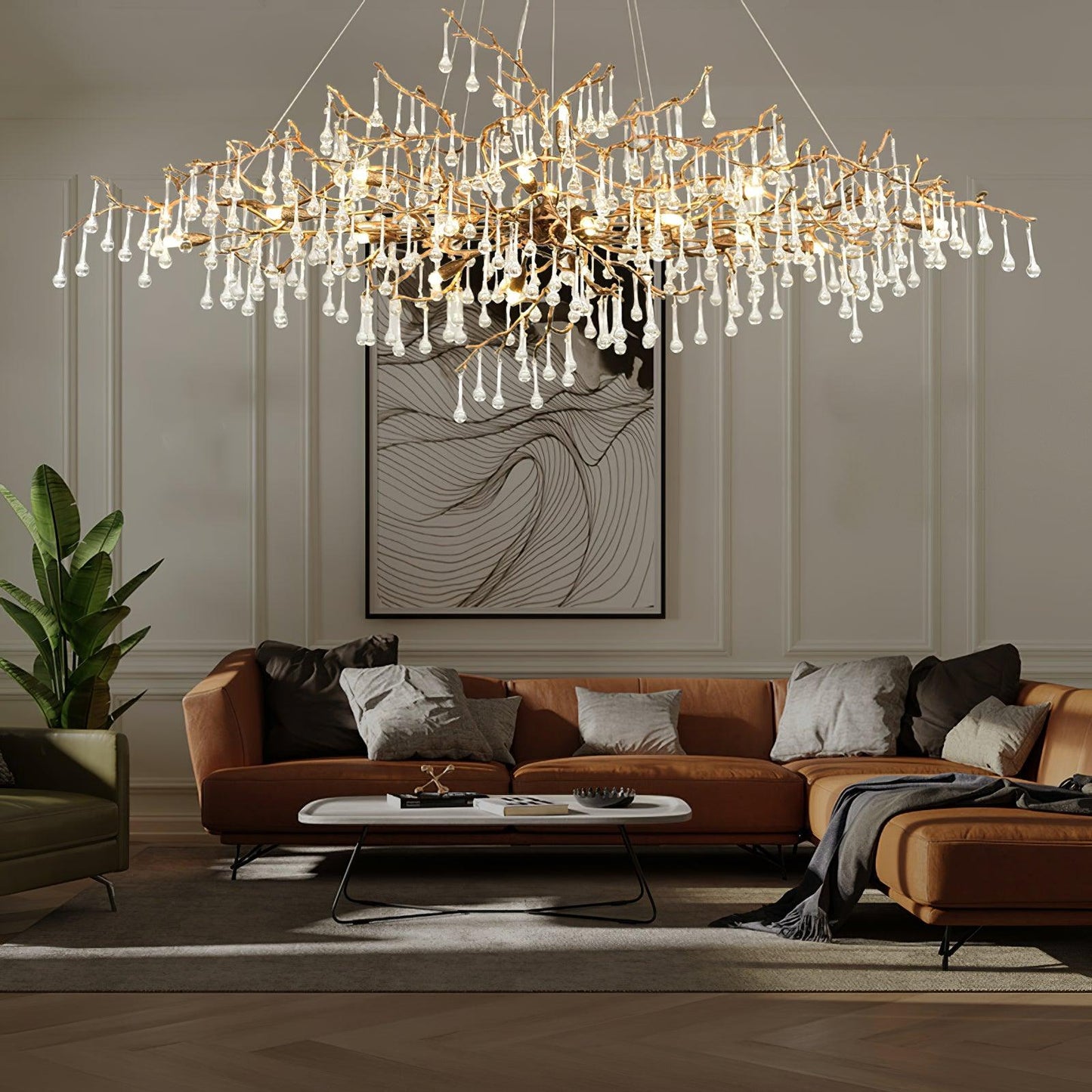 Korewolamp Tree Branch Bijou Crystal Drop Chandelier with cascading crystal drops and intricate branch-inspired design.