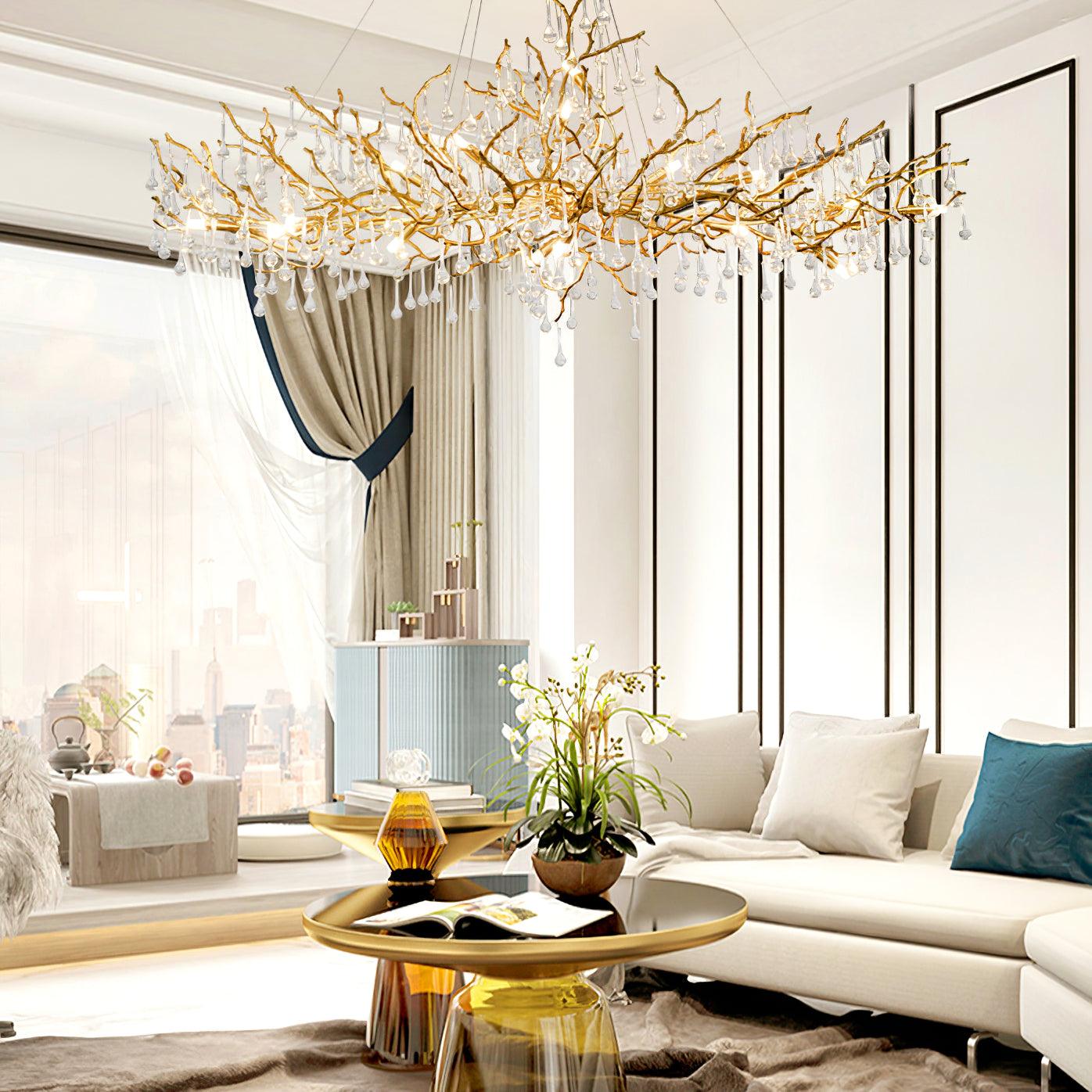 Korewolamp Tree Branch Bijou Crystal Drop Chandelier with hanging crystal accents and intricate metal branch design.