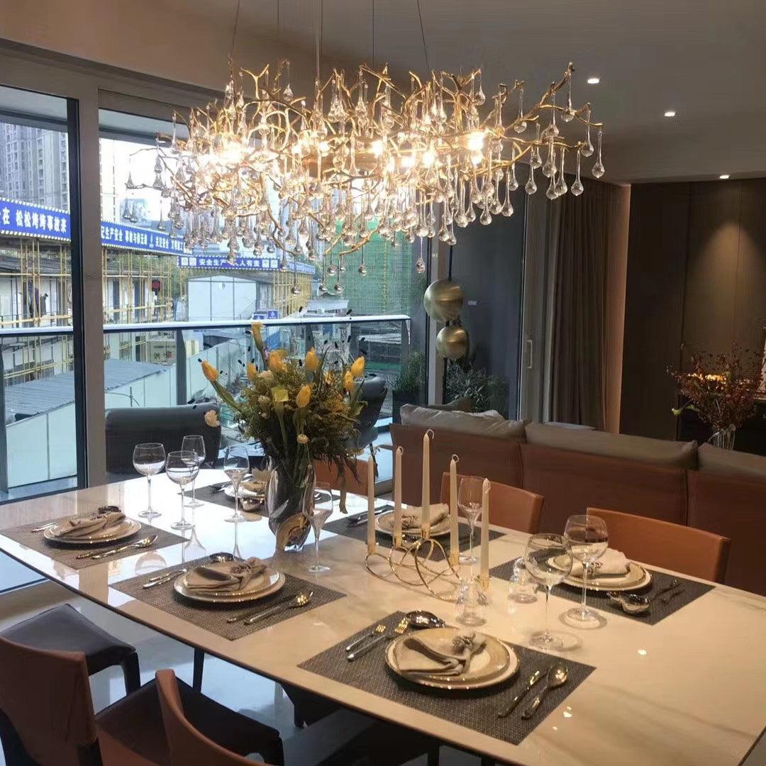 Korewolamp Tree Branch Bijou Crystal Drop Chandelier with hanging glass crystals and intricate metal branch design.