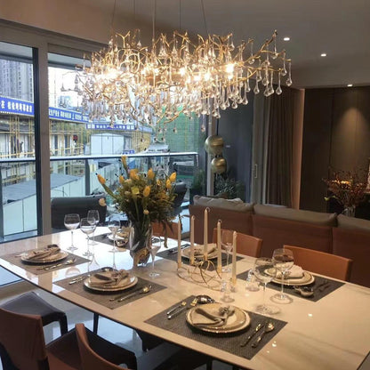 Korewolamp Tree Branch Bijou Crystal Drop Chandelier with hanging glass crystals and intricate metal branch design.
