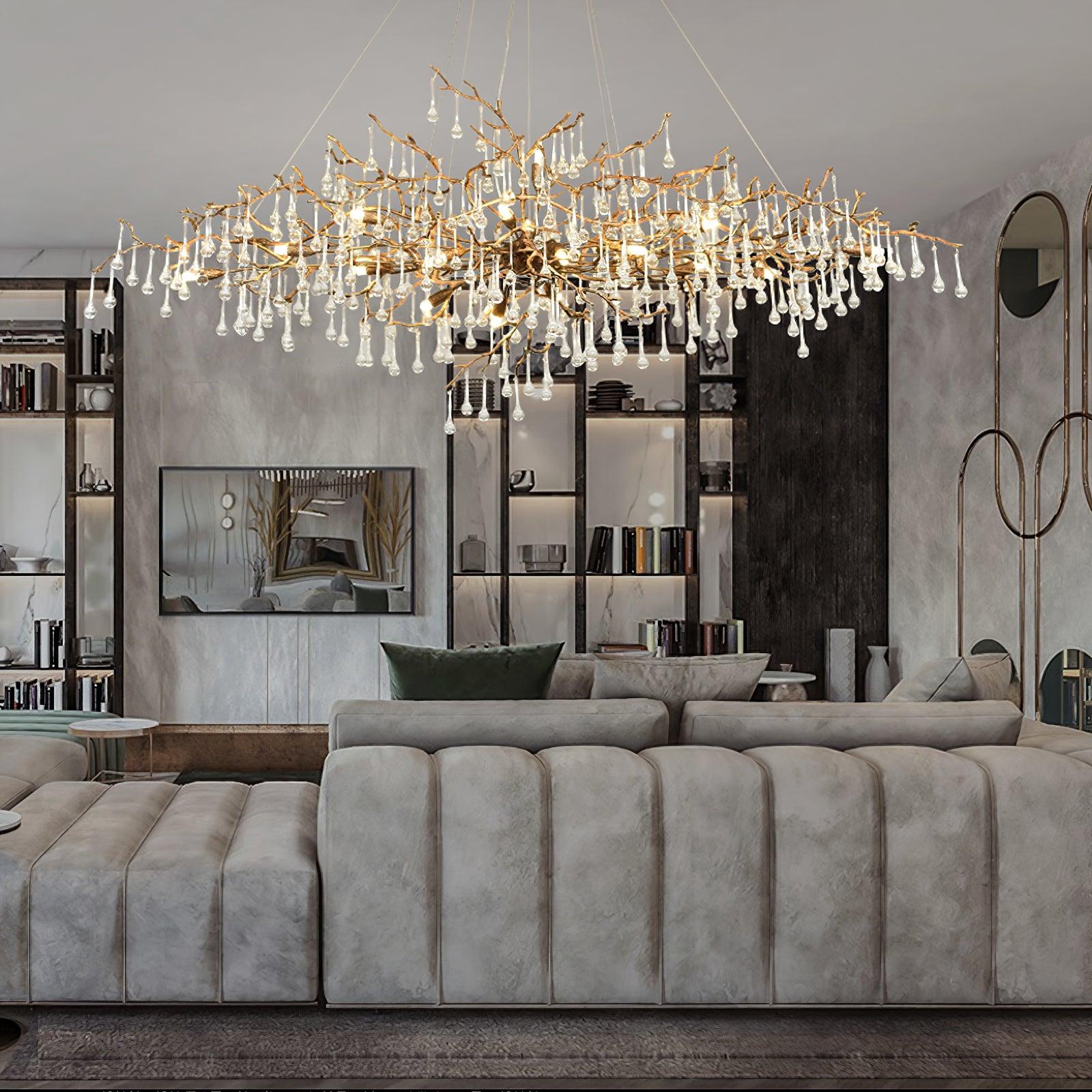 Korewolamp Tree Branch Bijou Crystal Drop Chandelier with hanging crystal drops and intricate branch design.