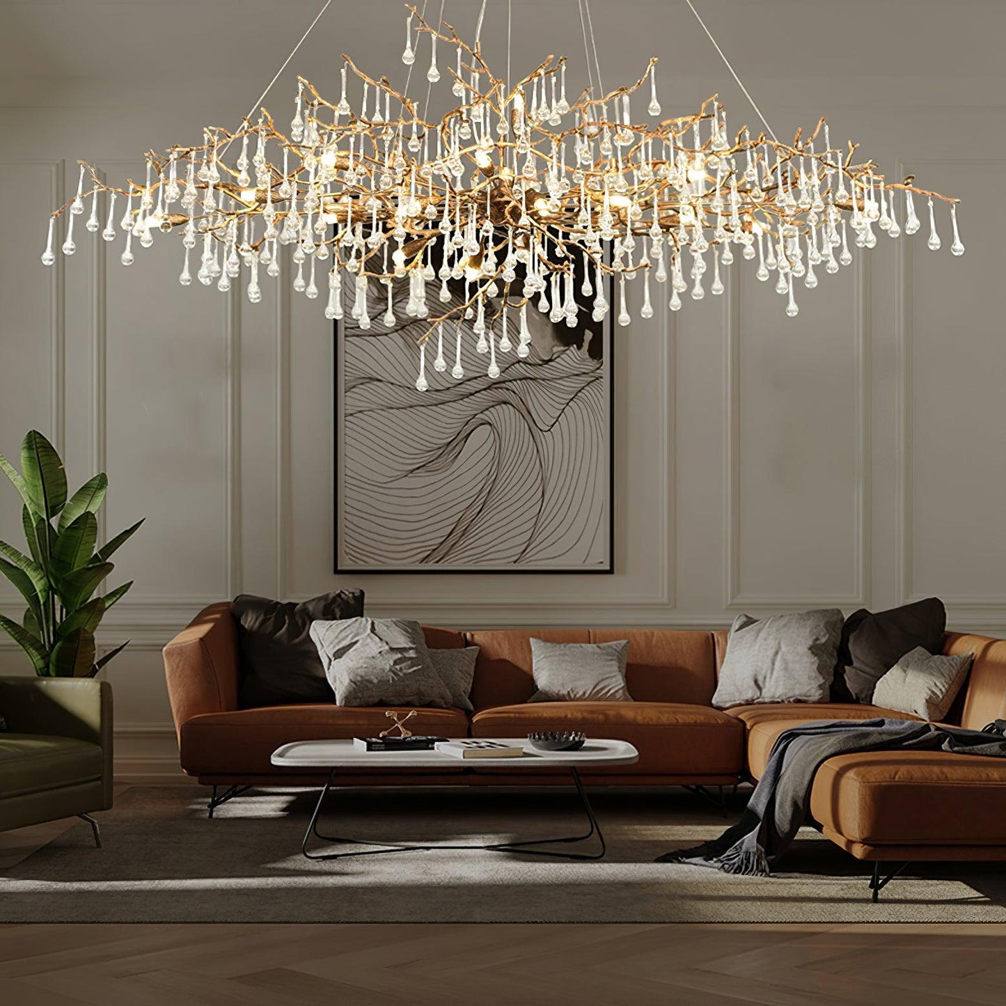 Korewolamp Tree Branch Bijou Crystal Drop Chandelier with hanging crystal accents and intricate branch design.