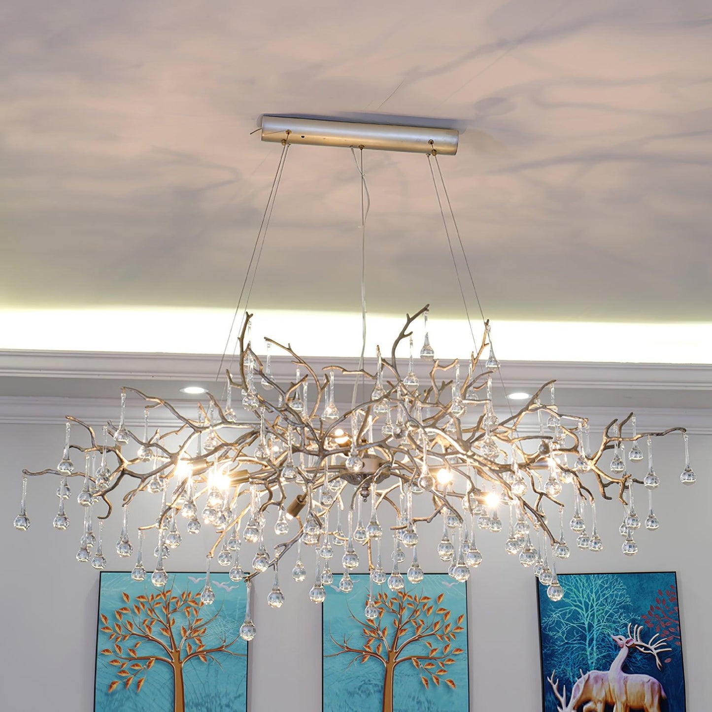 Korewolamp Tree Branch Bijou Crystal Drop Chandelier with multiple hanging crystal drops and intricate branch design.