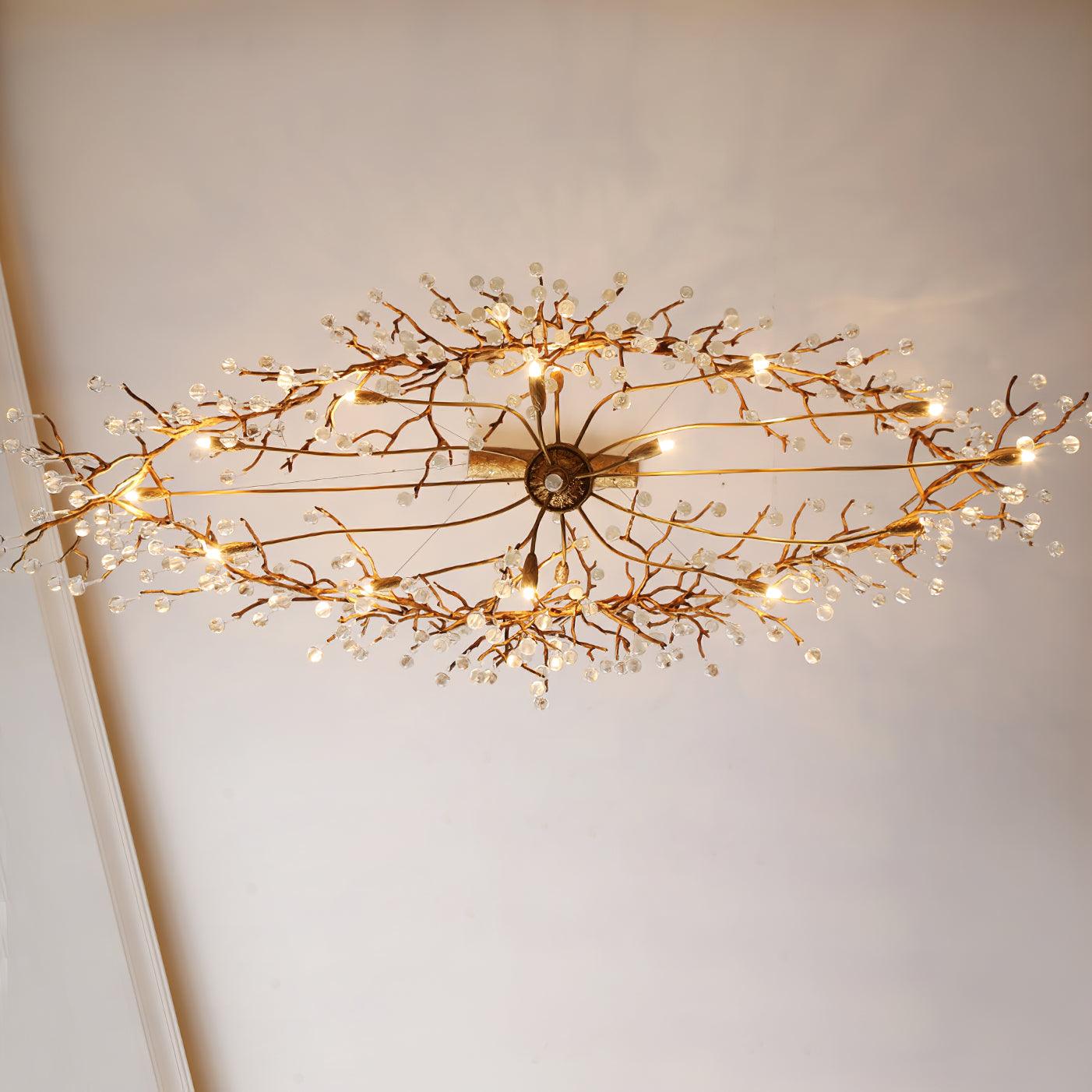 Korewolamp Tree Branch Bijou Crystal Drop Chandelier with delicate crystal drops and intricate branch design, hanging fixture.