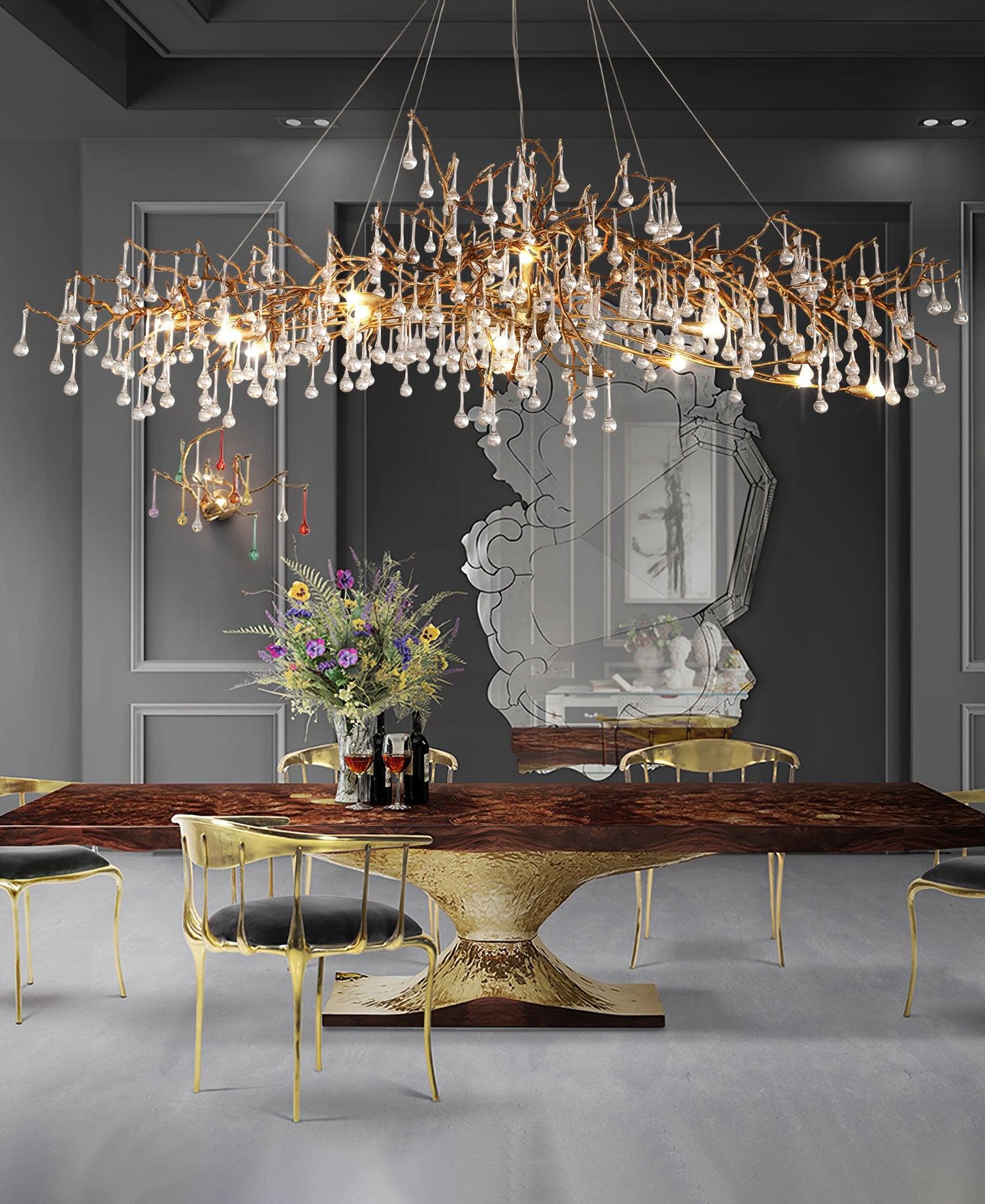 Korewolamp Tree Branch Bijou Crystal Drop Chandelier with cascading crystal drops and intricate branch design.