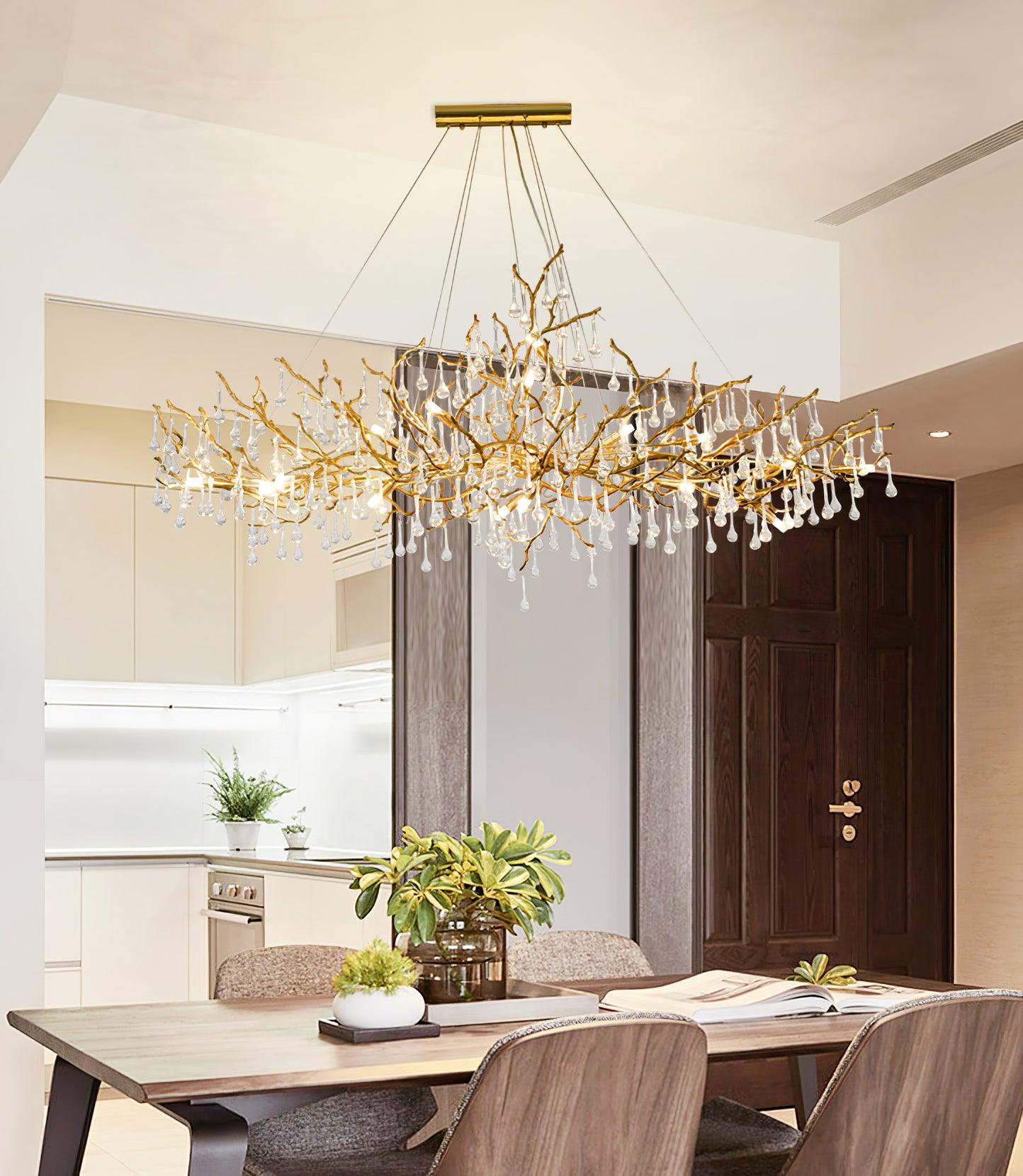 Korewolamp Tree Branch Bijou Crystal Drop Chandelier with cascading crystal drops and intricate branch-inspired design.