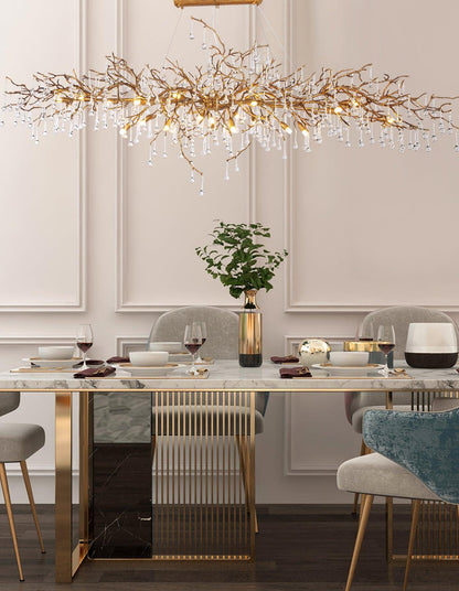 Korewolamp Tree Branch Bijou Crystal Drop Chandelier showing intricate metal branches and sparkling crystal drops.