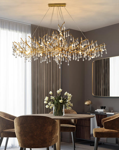 Korewolamp Tree Branch Bijou Crystal Drop Chandelier with delicate crystal drops and intricate metal branch design.