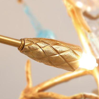 Korewolamp Tree Branch Bijou Crystal Drop Chandelier hanging with delicate crystal drops and intricate branch design.