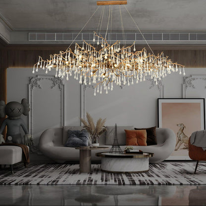 Korewolamp Tree Branch Bijou Crystal Drop Chandelier with sparkling crystal drops and intricate branch design hanging from a metal frame