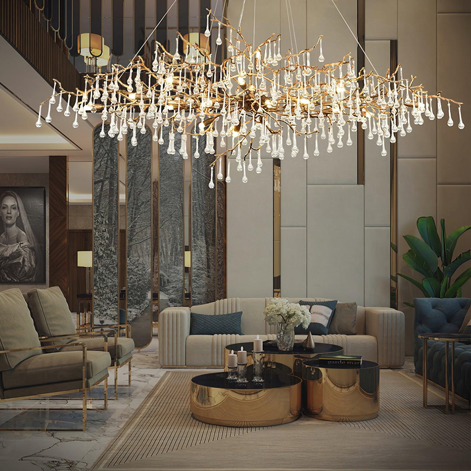 Korewolamp Tree Branch Bijou Crystal Drop Chandelier with hanging crystal drops and intricate branch design.