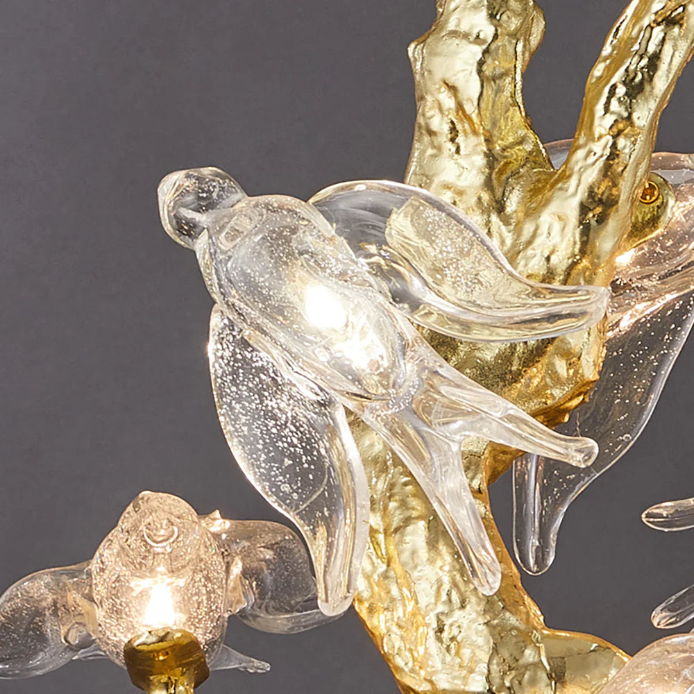 Bird Glass Tree Branch Long Staircase Chandelier - Nuvé