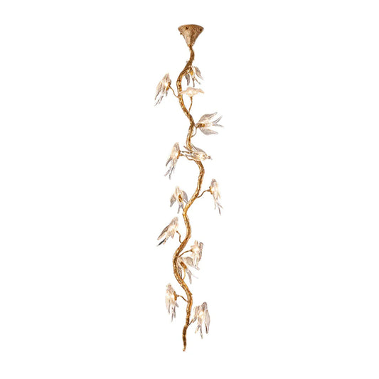 Bird Glass Tree Branch Long Staircase Chandelier - Nuvé
