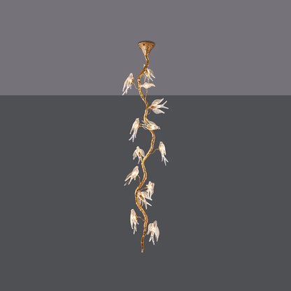 Bird Glass Tree Branch Long Staircase Chandelier - Nuvé