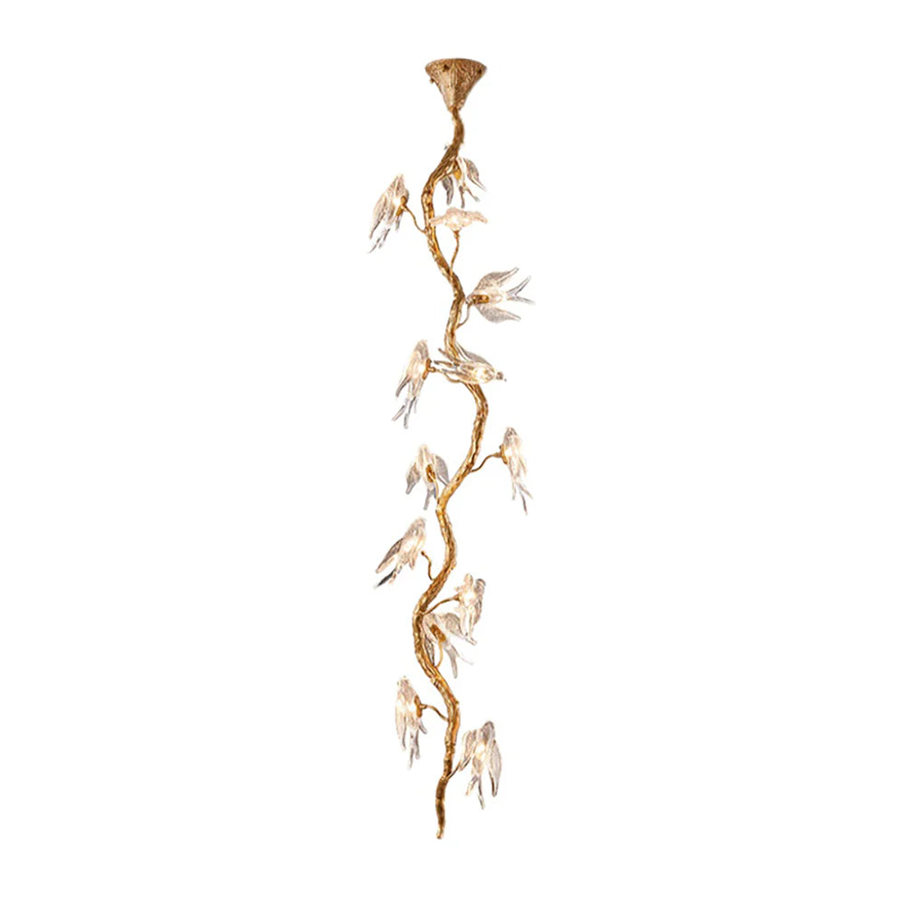 Bird Glass Tree Branch Long Staircase Chandelier - Nuvé