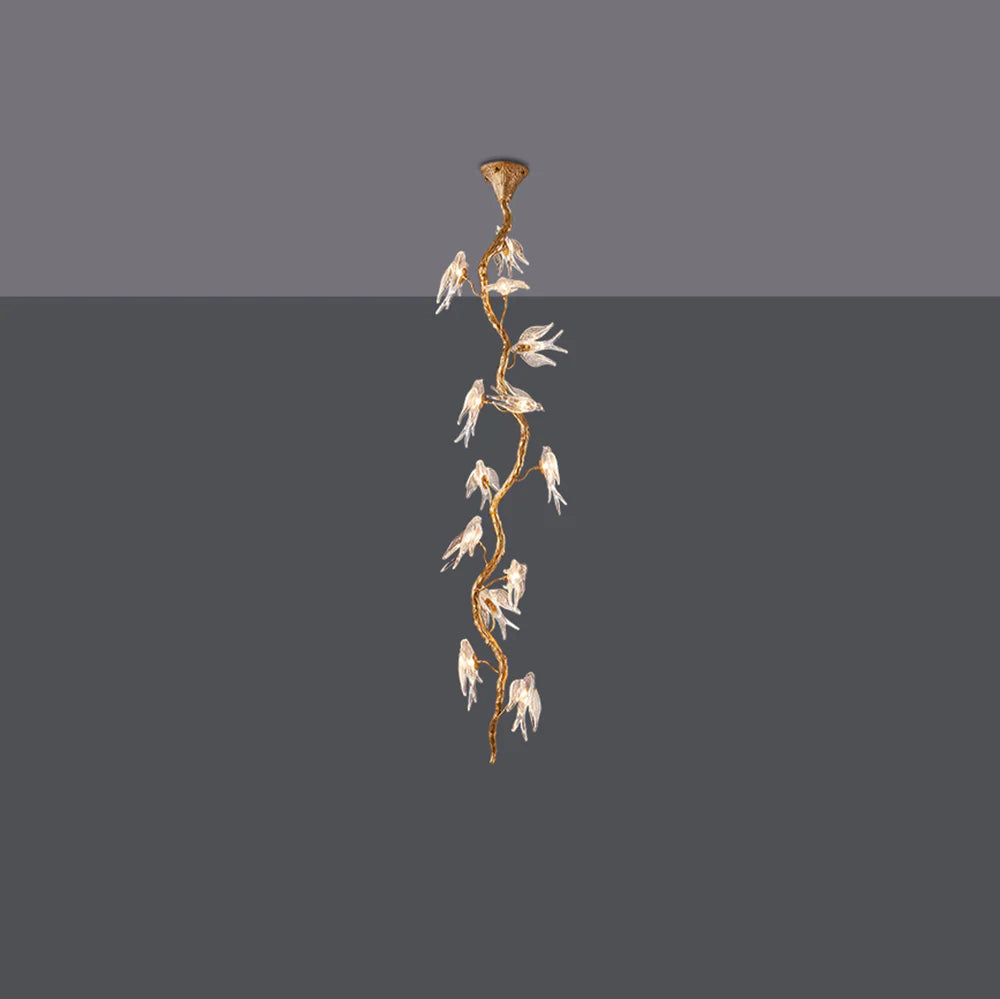 Bird Glass Tree Branch Long Staircase Chandelier - Nuvé
