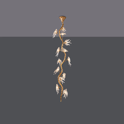 Bird Glass Tree Branch Long Staircase Chandelier - Nuvé
