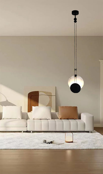 Black Paint Iron Disc Marble Pendant Lamp - Nuvé