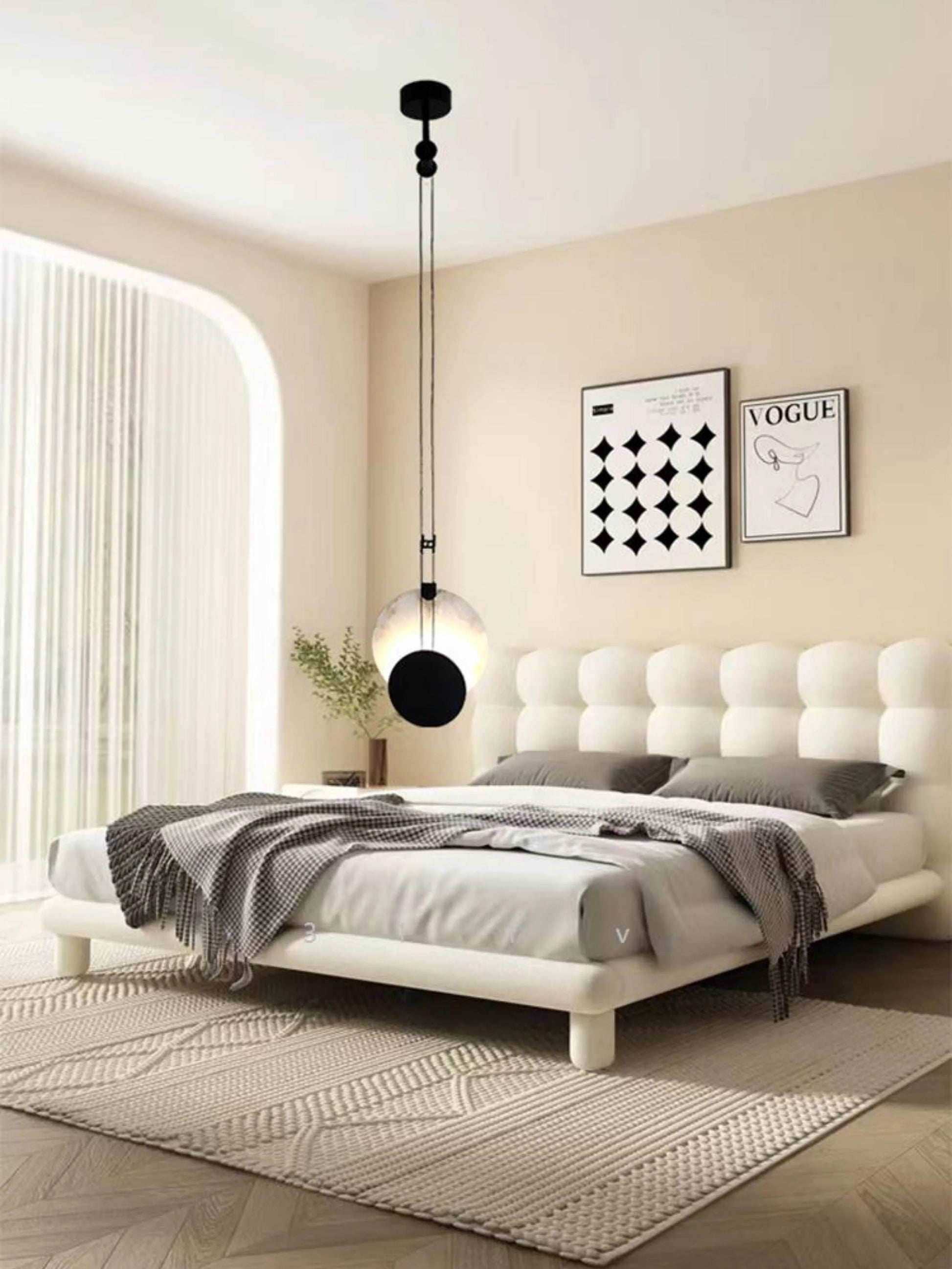 Black Paint Iron Disc Marble Pendant Lamp - Nuvé