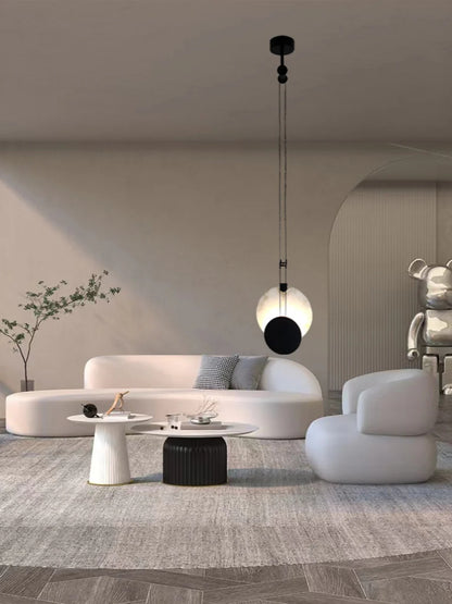 Black Paint Iron Disc Marble Pendant Lamp - Nuvé