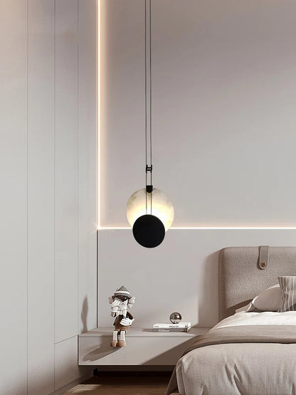 Black Paint Iron Disc Marble Pendant Lamp