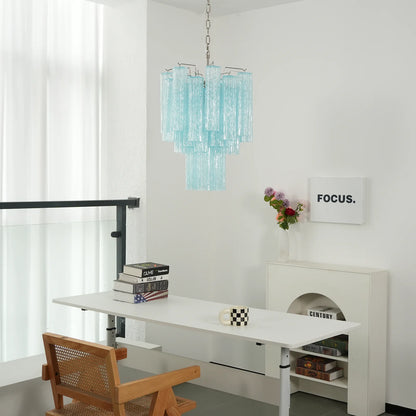 Marisol Fluted Blue Glass Tube Chandelier