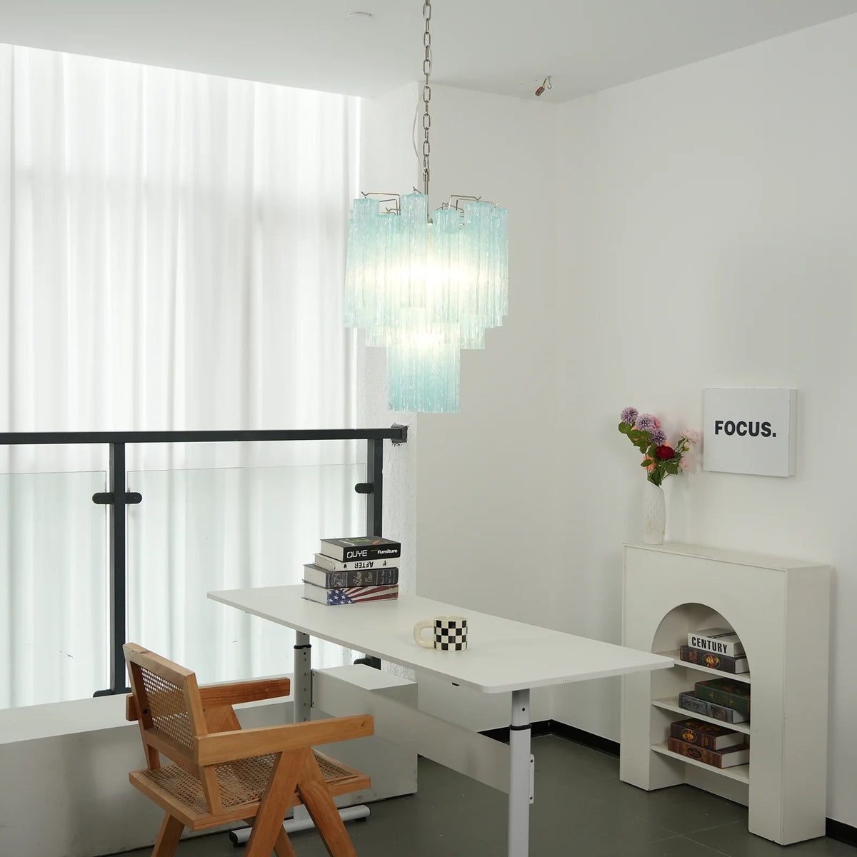 Marisol Fluted Blue Glass Tube Chandelier