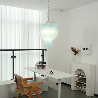 Marisol Fluted Blue Glass Tube Chandelier