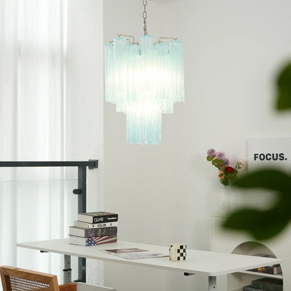 Marisol Fluted Blue Glass Tube Chandelier