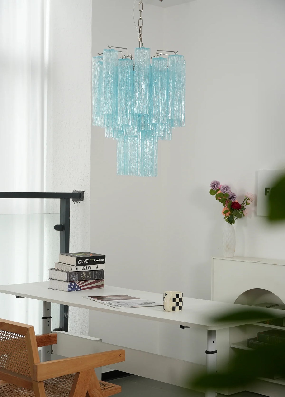 Marisol Fluted Blue Glass Tube Chandelier