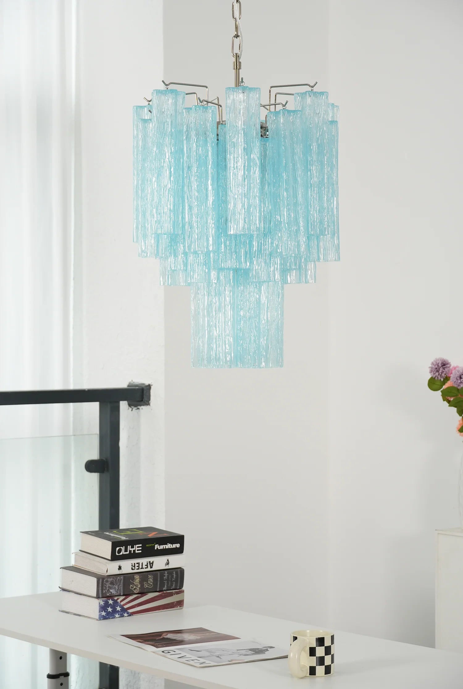 Blue Murano Glass Tube Chandelier - Nuvé