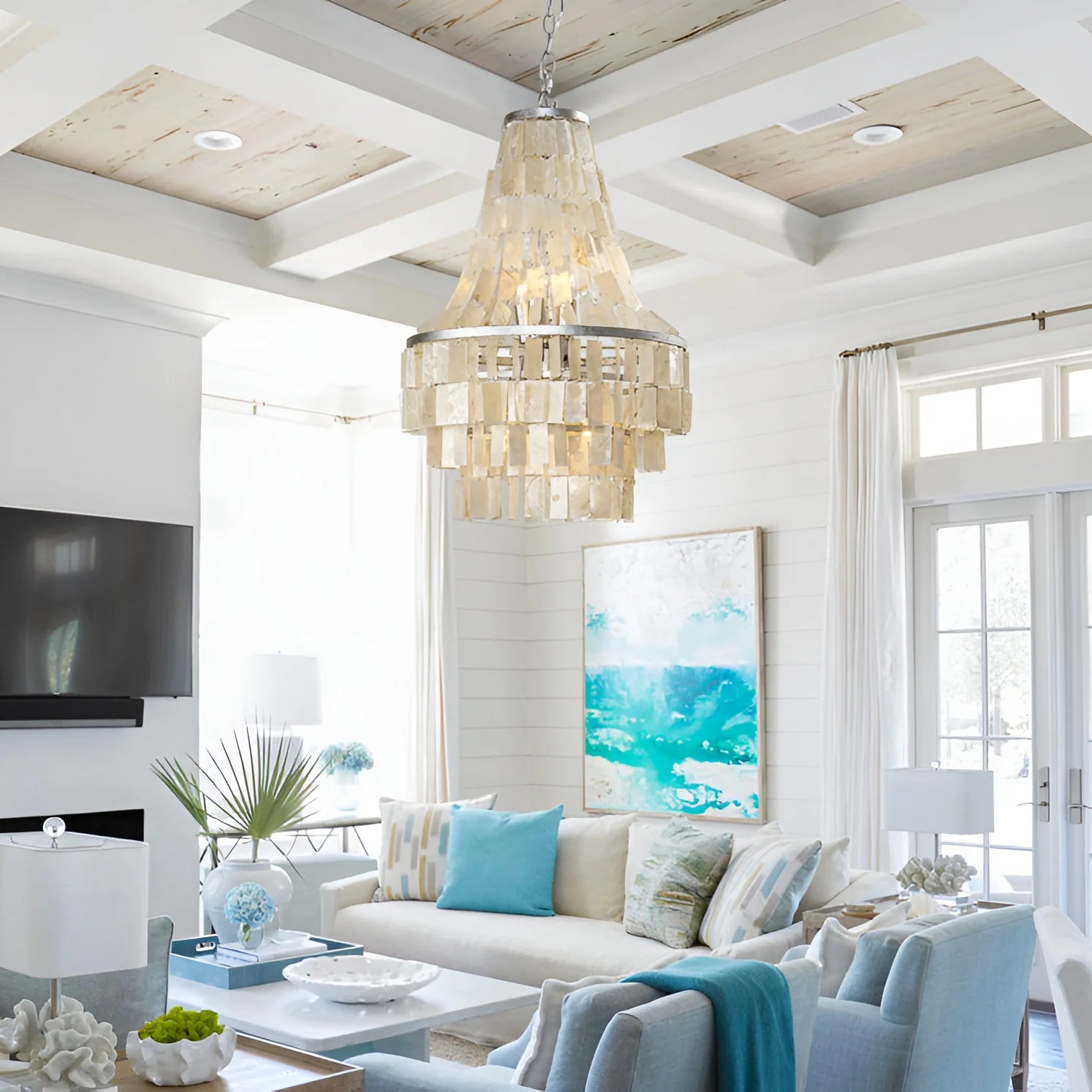 Boho Tiered Capiz Chandelier - Nuvé