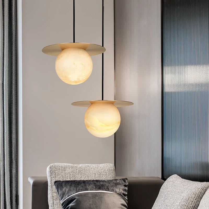 Borra Round Alabaster Pendant Light - Nuvé