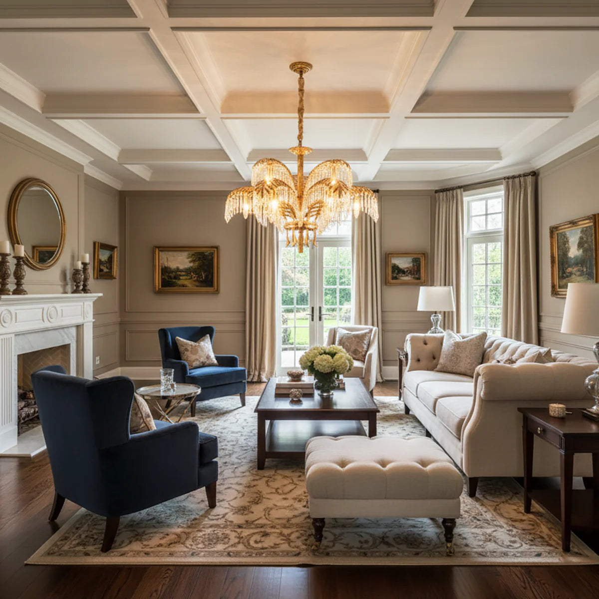 Brass Palm Leaf Crystal Chandelier - Nuvé