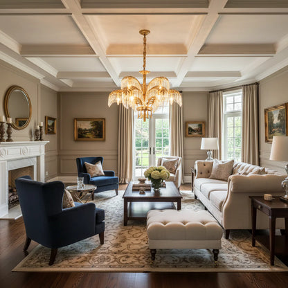 Brass Palm Leaf Crystal Chandelier - Nuvé