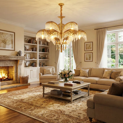 Brass Palm Leaf Crystal Chandelier - Nuvé