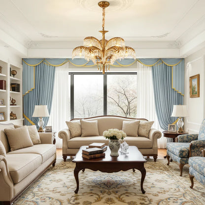 Brass Palm Leaf Crystal Chandelier - Nuvé