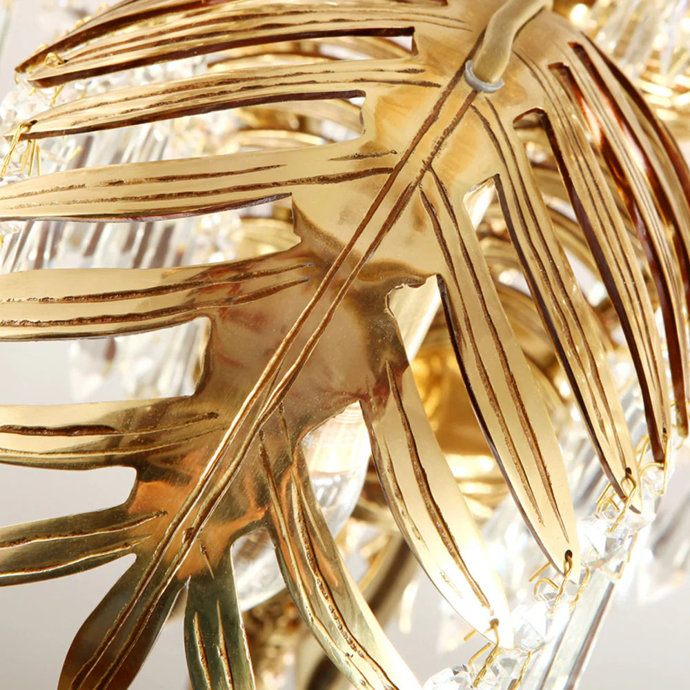 Brass Palm Leaf Crystal Chandelier - Nuvé