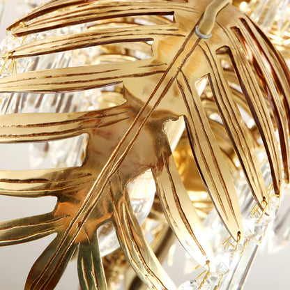 Brass Palm Leaf Crystal Chandelier - Nuvé