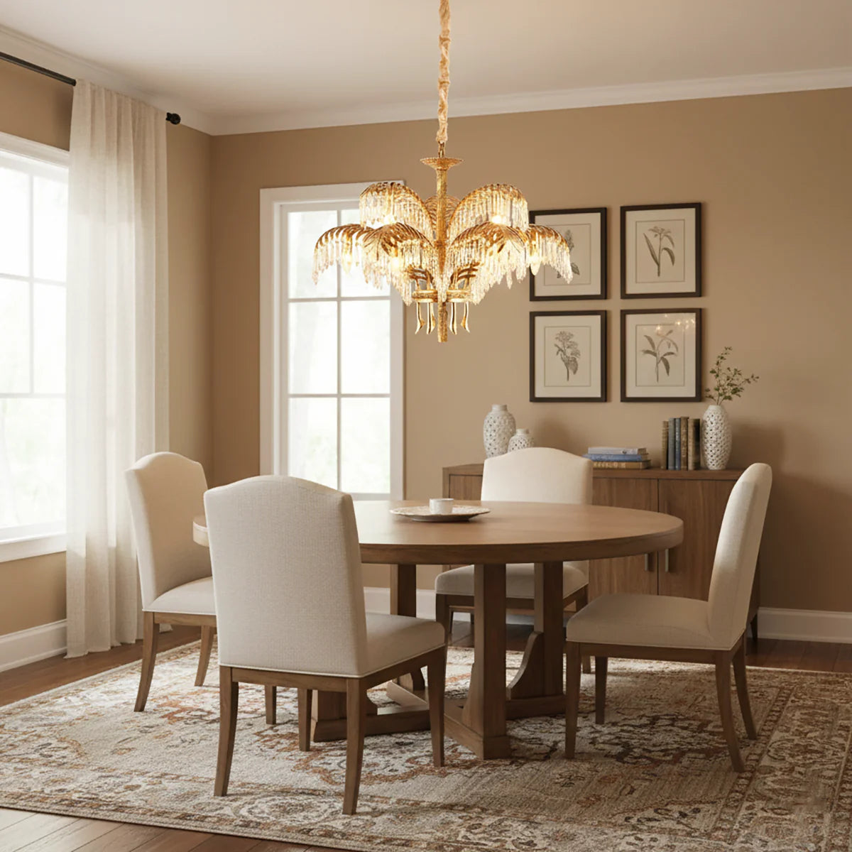 Brass Palm Leaf Crystal Chandelier - Nuvé