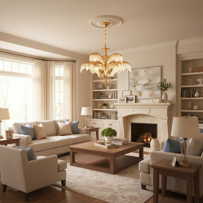 Brass Palm Leaf Crystal Chandelier - Nuvé
