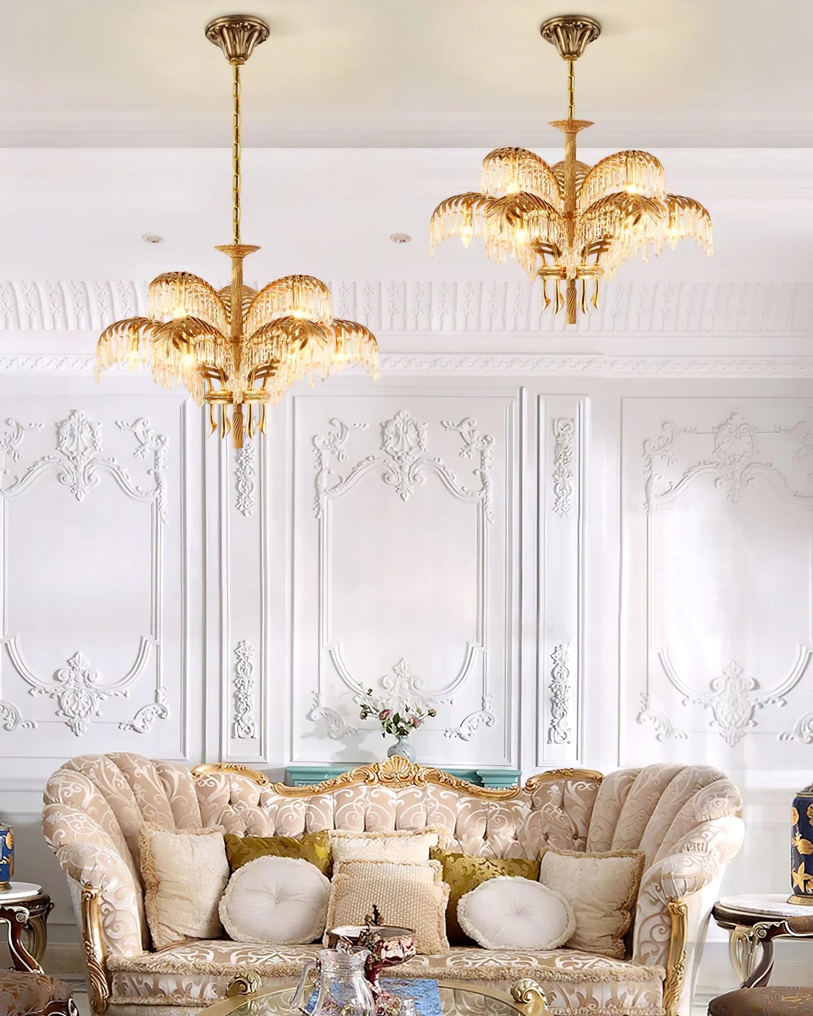 Brass Palm Leaf Crystal Chandelier - Nuvé