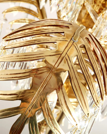 Brass Palm Leaf Crystal Chandelier - Nuvé