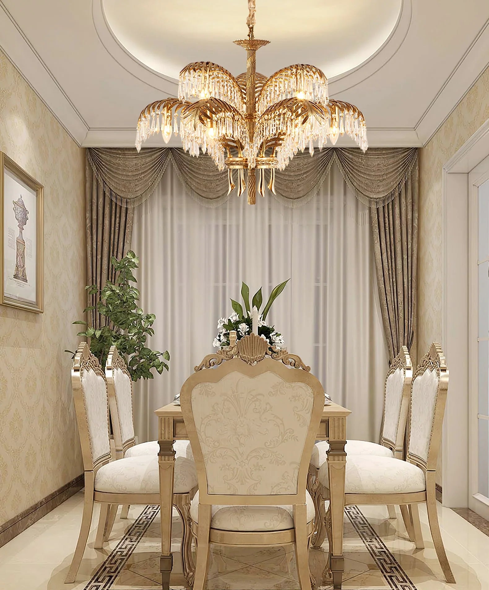 Brass Palm Leaf Crystal Chandelier - Nuvé